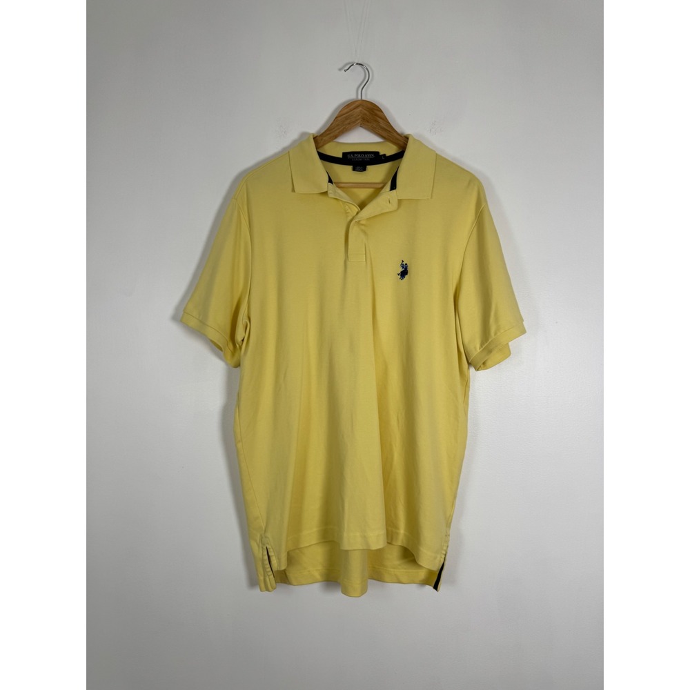 Preppy US Polo Assn Mens L Polo Shirt Yellow Luxury Feel Short Sleeve Logo
